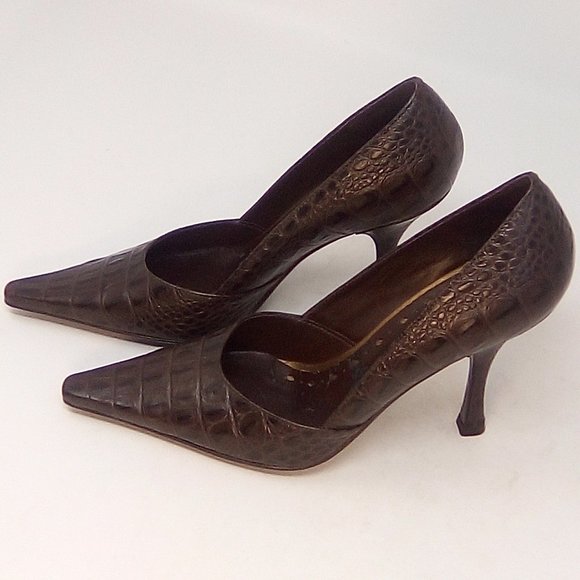 3/$25💦 sz 5.5 BCBGIRLS BROWN CROC PATTERN HEELS - Picture 8 of 13